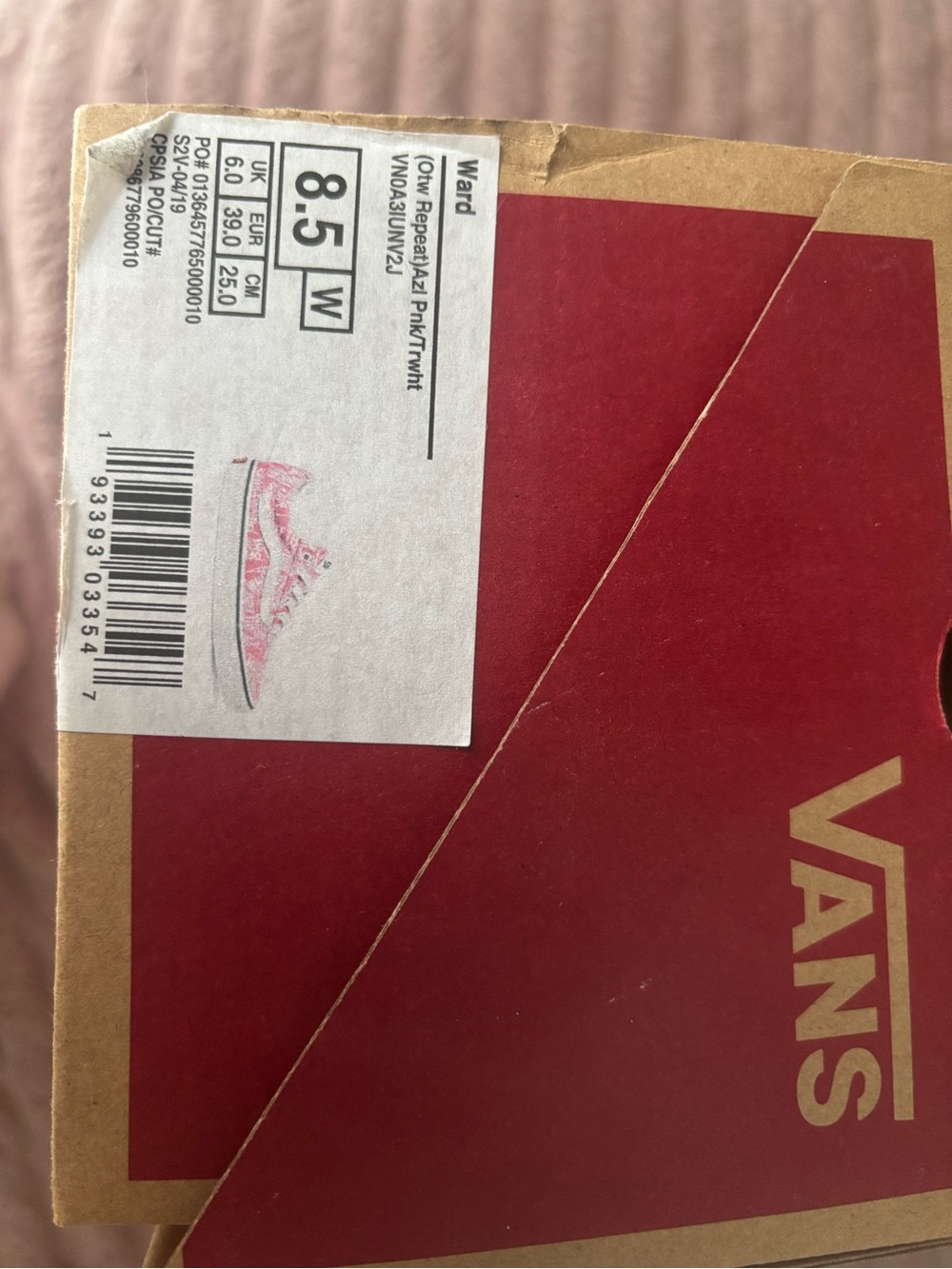 Vans Off The Wall" repeat canvas in pink and white sz 8.5 - Picture 2 of 2